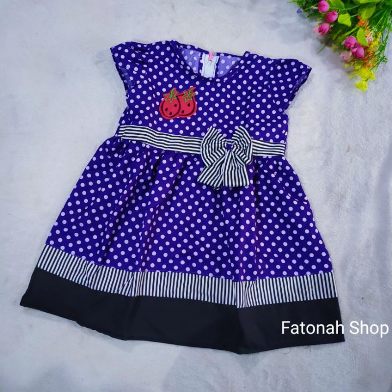 Dress anak 1 2 tahun polkadot baju anak cewek gaun anak strawberry merah ungu  dress fruit polka