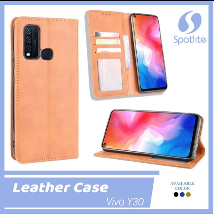 FLIP COVER VIVO Y30 Y30i LEATHER CASE CASING DOMPET HP KULIT DENGAN CARD HOLDER