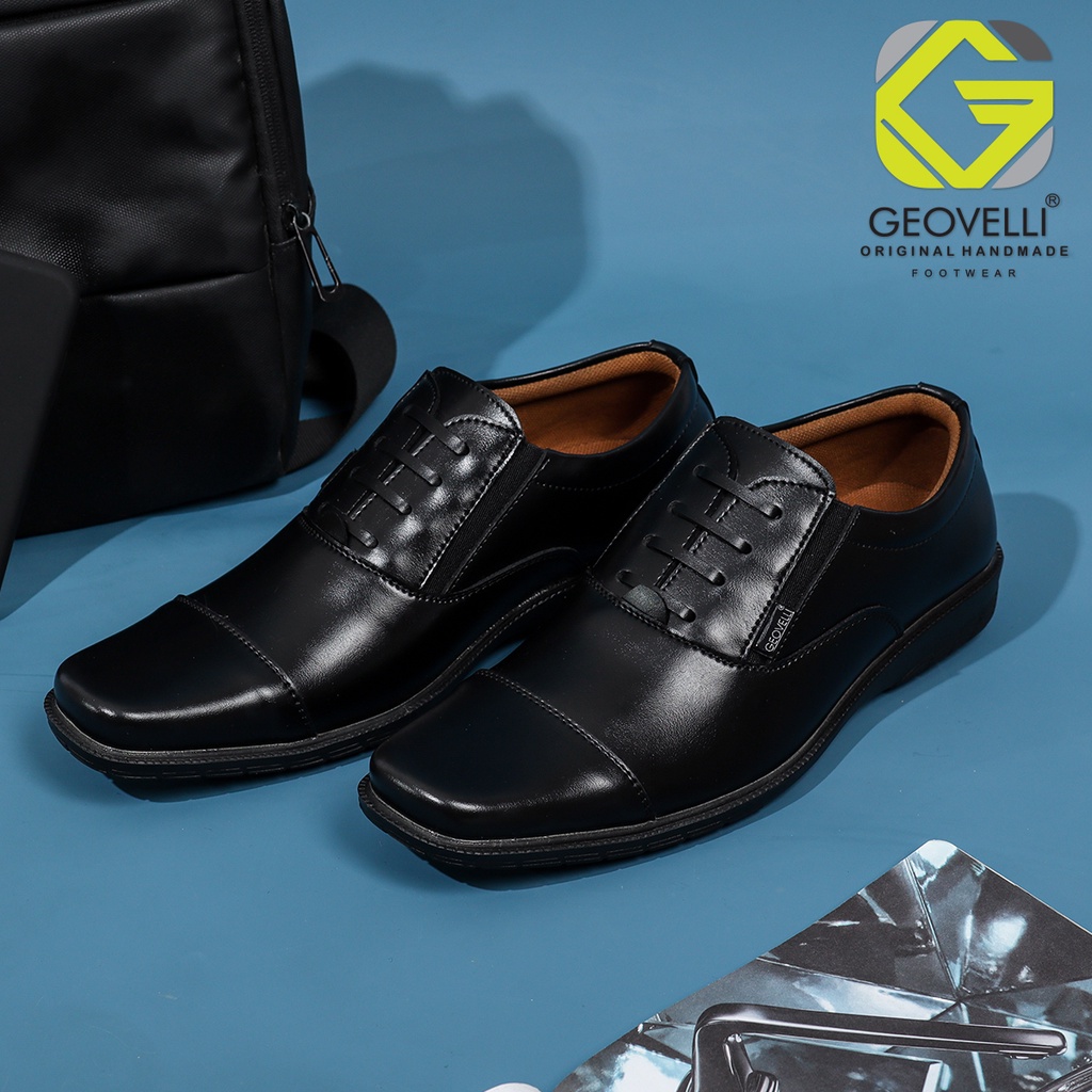 GEOVELLI - SEPATU KERJA KANTOR CASUAL SEMI KULIT FORMAL SANTAI KULIT PU PRIA HITAM UKURAN BESAR 39 - 45