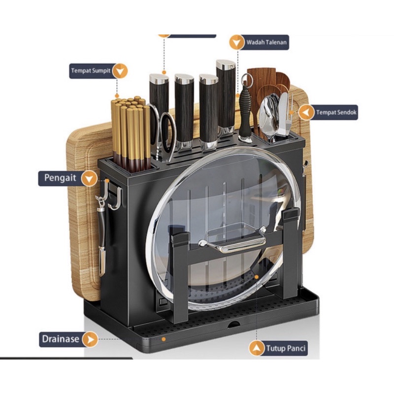 Rak Pisau Dapur Gantungan Rak Alat Masak - Rak Dinding Dapur Serbaguna Hitam