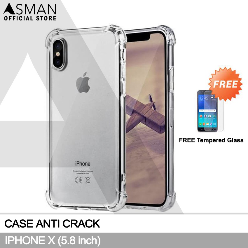 Anti Crack iPhone X (5.8&quot;) | Soft Case Anti Bentur + FREE Tempered Glass