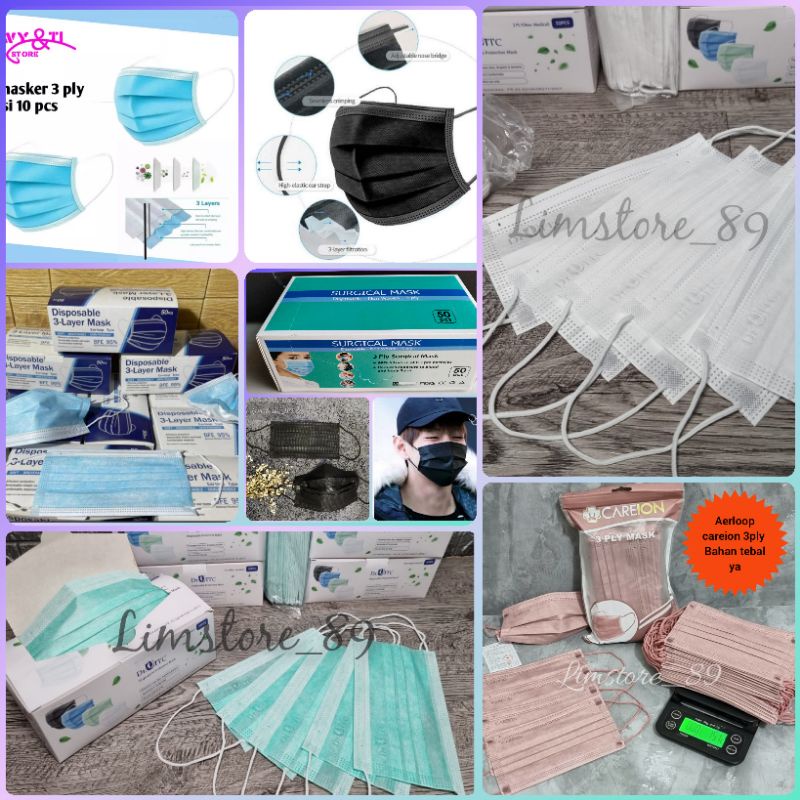 MASKER FACE MASK EARLOOP 3PLY (1BOX ISI 50PCS) / MASKER 3PLY / MASKER AERLOOP MAUSON / ALKINDO / CAR