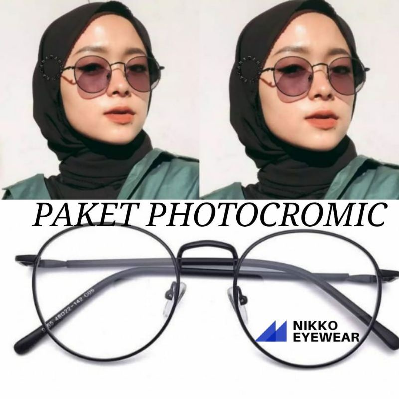 Paket Kacamata Bulat Lensa Antiradiasi Photocromic Blueray