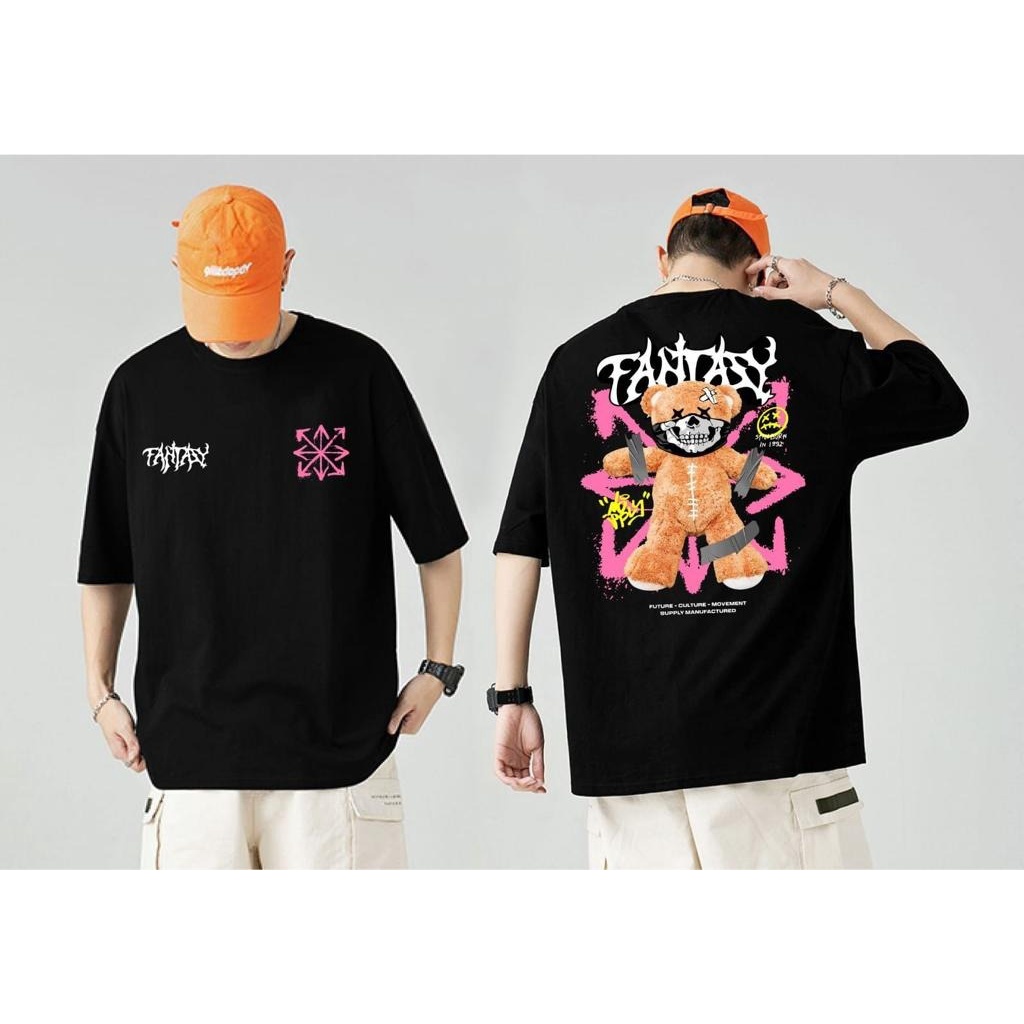 T-SHIRT HARIAN PRIA CASUAL AART62 / KAOS OVER SIZE BEAR ARROW PINK / BAJU KAOS DISTRO PRIA