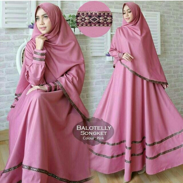 HOPYLOVY - Gamis Maxi Dress List Pita Songket Anisa Syari + Bergo