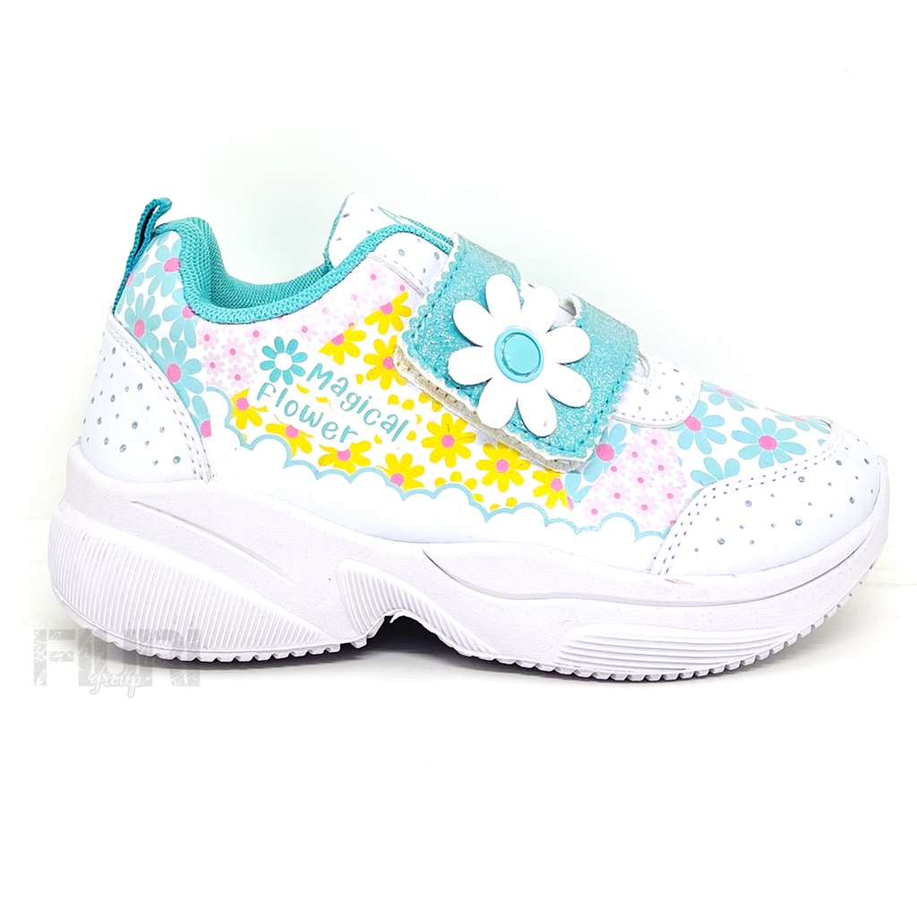 FIURI - ANDO ORIGINAL - MAGICAL FLOWER PEREKAT 29-32 PUTIH BIRU - SEPATU SNEAKERS KANVAS SOL KARET ANAK KECIL PEREMPUAN  - SEPATU BERMOTIF BUNGA KETS LUCU FASHION TRENDY - SEPATU SEKOLAH PAUD TK KRETEKAN PEREKAT CEWEK MURAH PROMO DISKON BONUS KAOS KAKI
