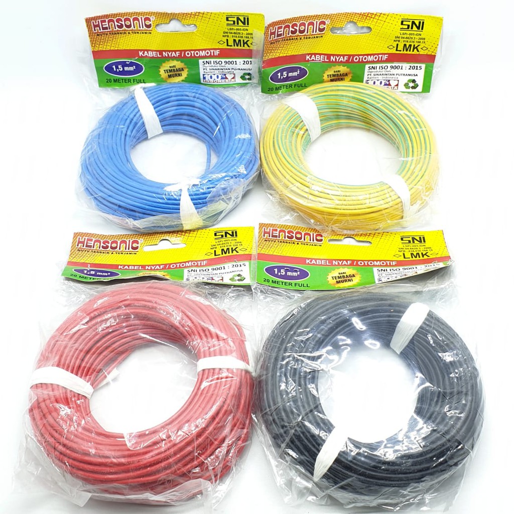 Hensonic NYAF 1,5mm 20M Kabel Listrik Kabel NYAF Kabel Otomotif 1,5mm Serabut SNI LMK 20Mtr Full