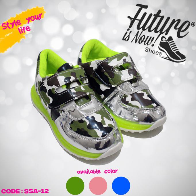 Sepatu Anak Sepatu Kets Motif Army Led Menyala Impor (Ssa-12)