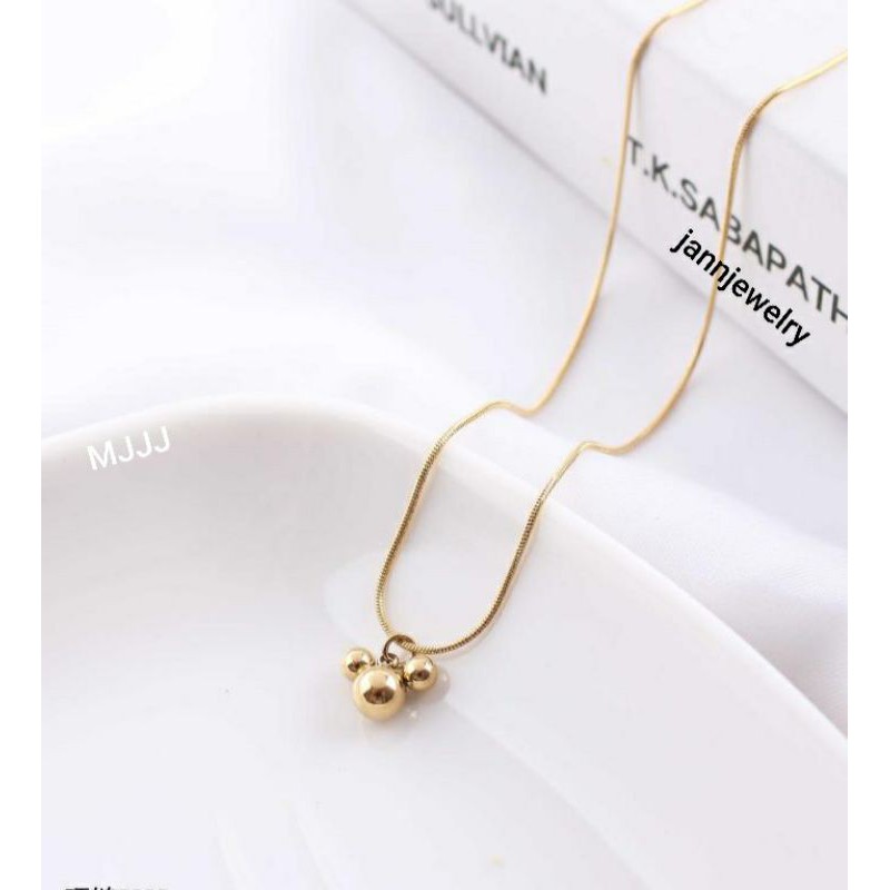 Kalung Titanium Mickey Fashion Korea Simple Model Bola Anti Karat &amp; Hitam