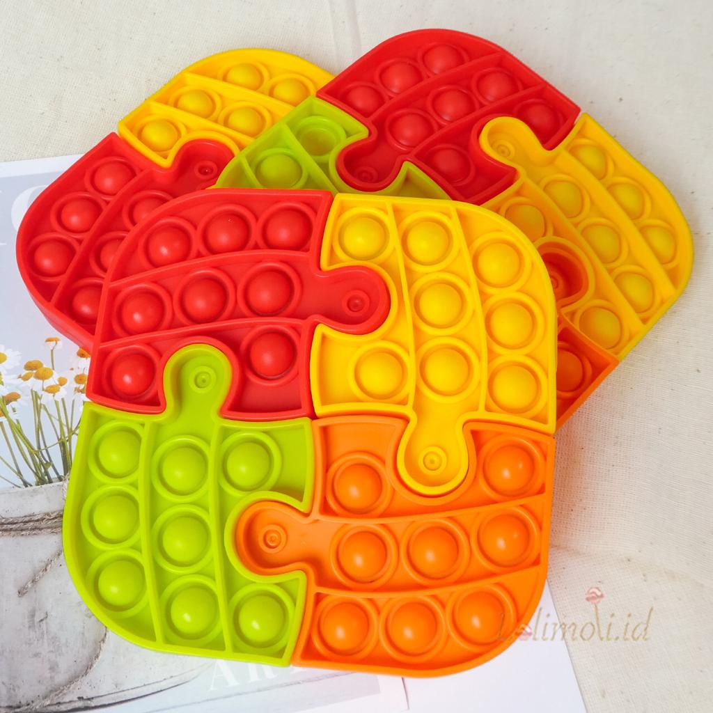 Fidget Push Pop It Mainan Pop It Bubble Bentuk Lucu Rainbow Dan Polos Import-3 PCS PUZZLE