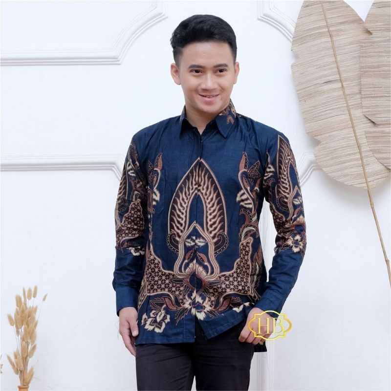 Batik Pria Lengan Panjang Gunungan Pialang Navi Batik solo mahal murah Size M L XL XXL