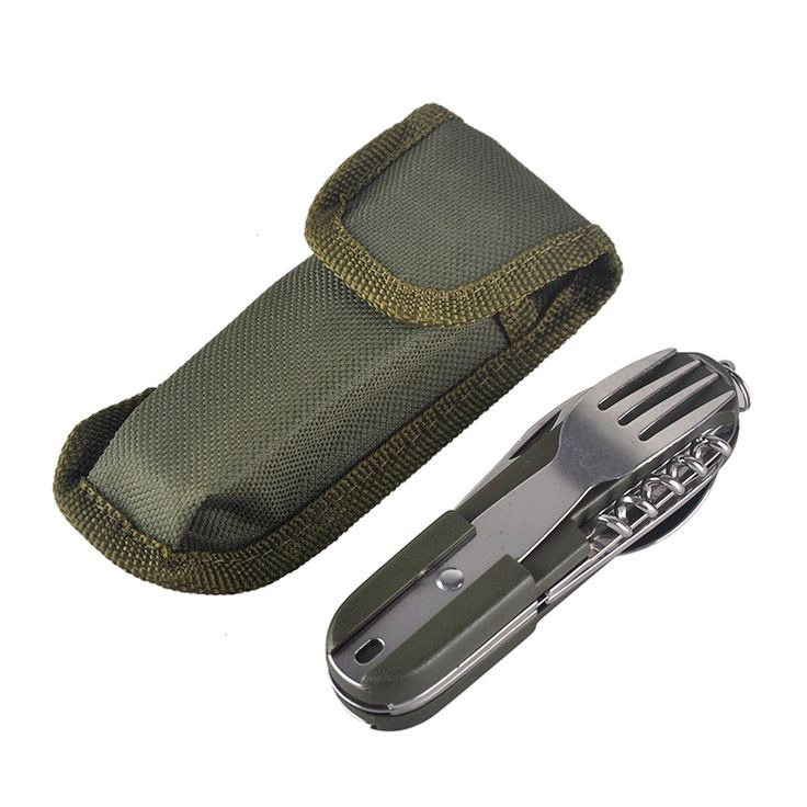 YGRETTE - EDCGEAR Sendok Garpu Pisau Lipat Spoon Fork Knife Foldable Portable Set Army Military Camping Tools Pocket Knife EDC Multifungsi 7 in 1