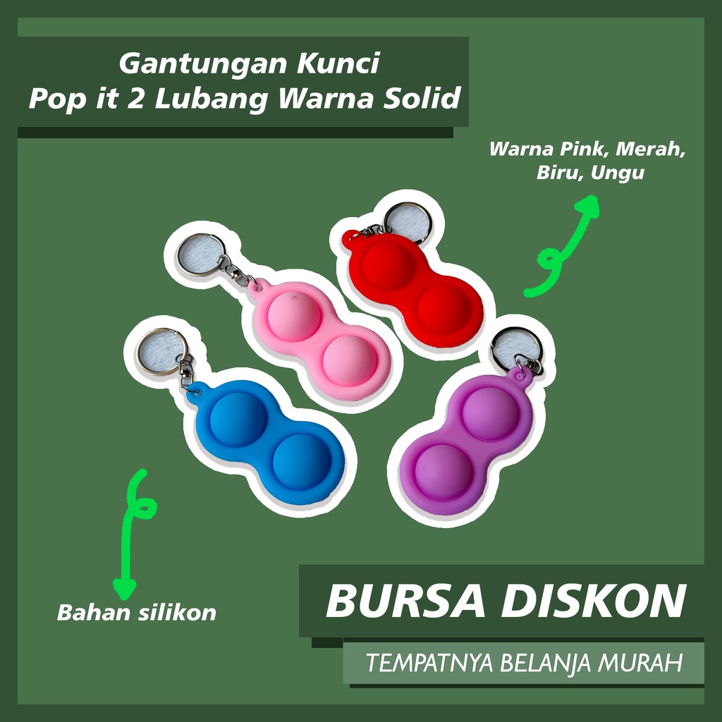 Gantungan Kunci Pop it 2 Titik Kotak Mainan Tiktok Bubble Buble Stress Relieve Toy 2 lubang