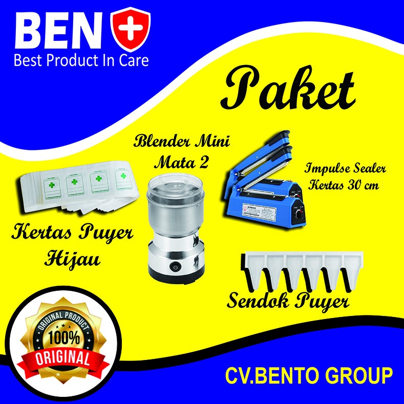 Paket Lengkap Puyer Obat Blender mini + Sealer 30cm p + Sendok + Kertas puyer HU