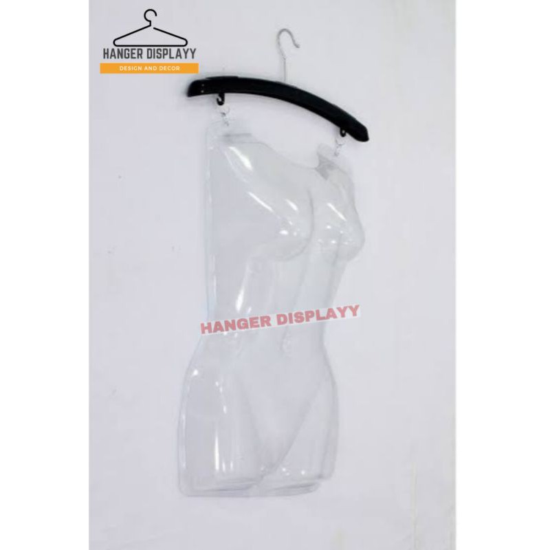 Manekin Mika Bodi Gantung Full Bening Cewek + Hanger / Patung Body Baju Display ( 3 pcs )