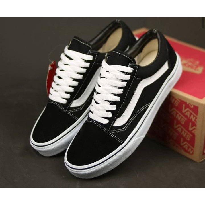 Sepatu Vans Old SKool Classic Black White Sepatu  Sneakers Sekolah Kuliah Kerja Pria Wanita Vans Cacing  Hitam Putih