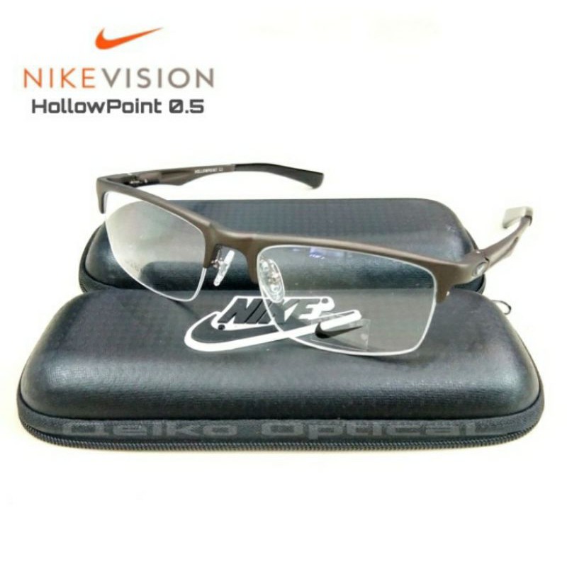kacamata Frame Pria Titanium Carbon Half Nike Hollow Point 0.5 Pewter Brown