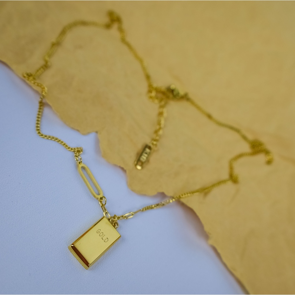 Kalung balok emas rantai kombinasi titanium korea style anti karat - ercassia