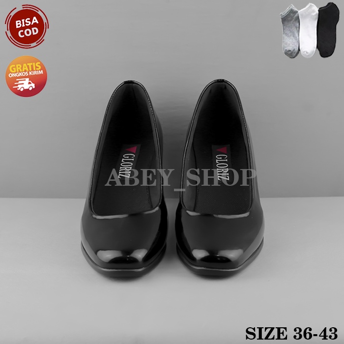 Sepatu Pantofel Wanita Hitam Kilap Pantofel Polwan Dinas Harian Kerja Kantor Hak 5 cm