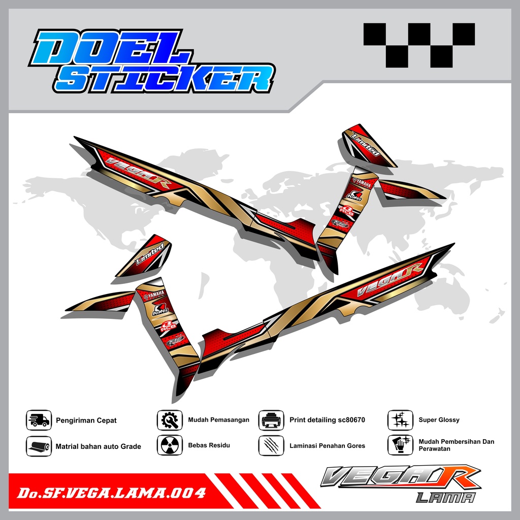 Sticker Striping Vega R Lama List Variasi Hologram , Crome Doel 004