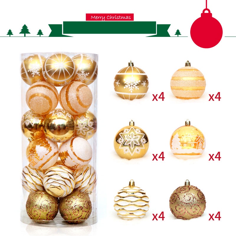 [Christmas Products]24Pcs/Box 6cm Christmas Decoration Ball Plastic Color Snowflake Painted Balls