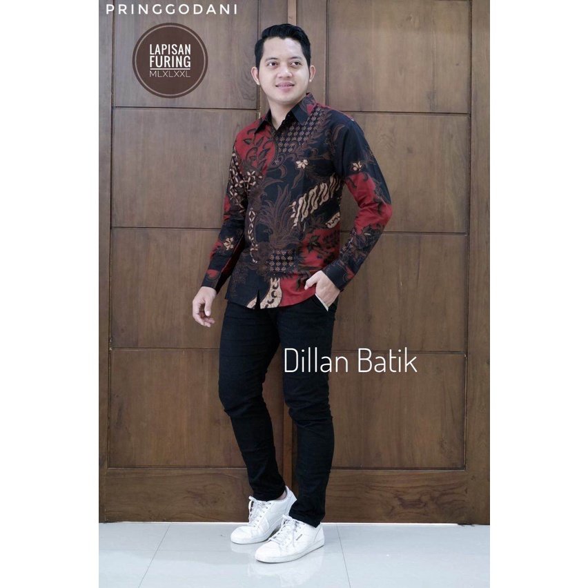 Kemeja batik PREMIUM pria terbaru/baju batik warna merah eksklusif/batik warna merah lengan panjang