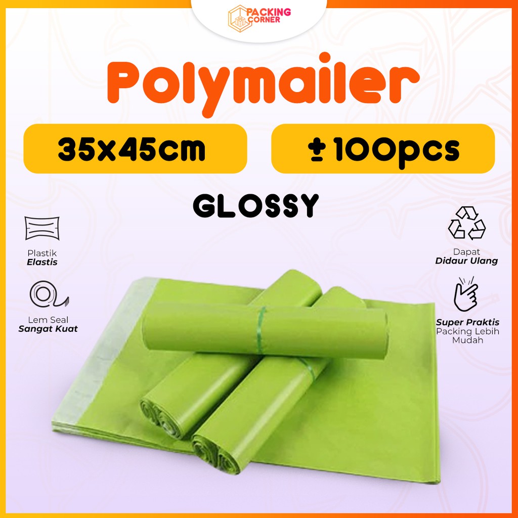 

Polymailer Warna Hijau Muda 35x45 isi 100 pcs Tebal Glossy Plastik Packing Online Shop