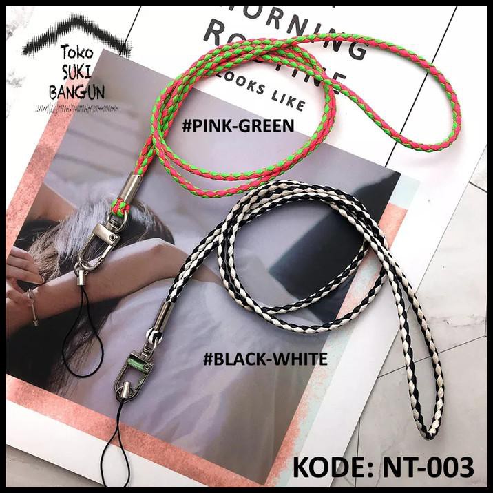 

Tali Lanyard Name Tag Id Card Strap Elastic Leather Dual Color Nt-003 - Black-White