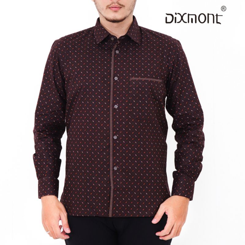 Dixmont Kemeja Pria Basic Formal Motif Lengan Panjang Hem ML00522