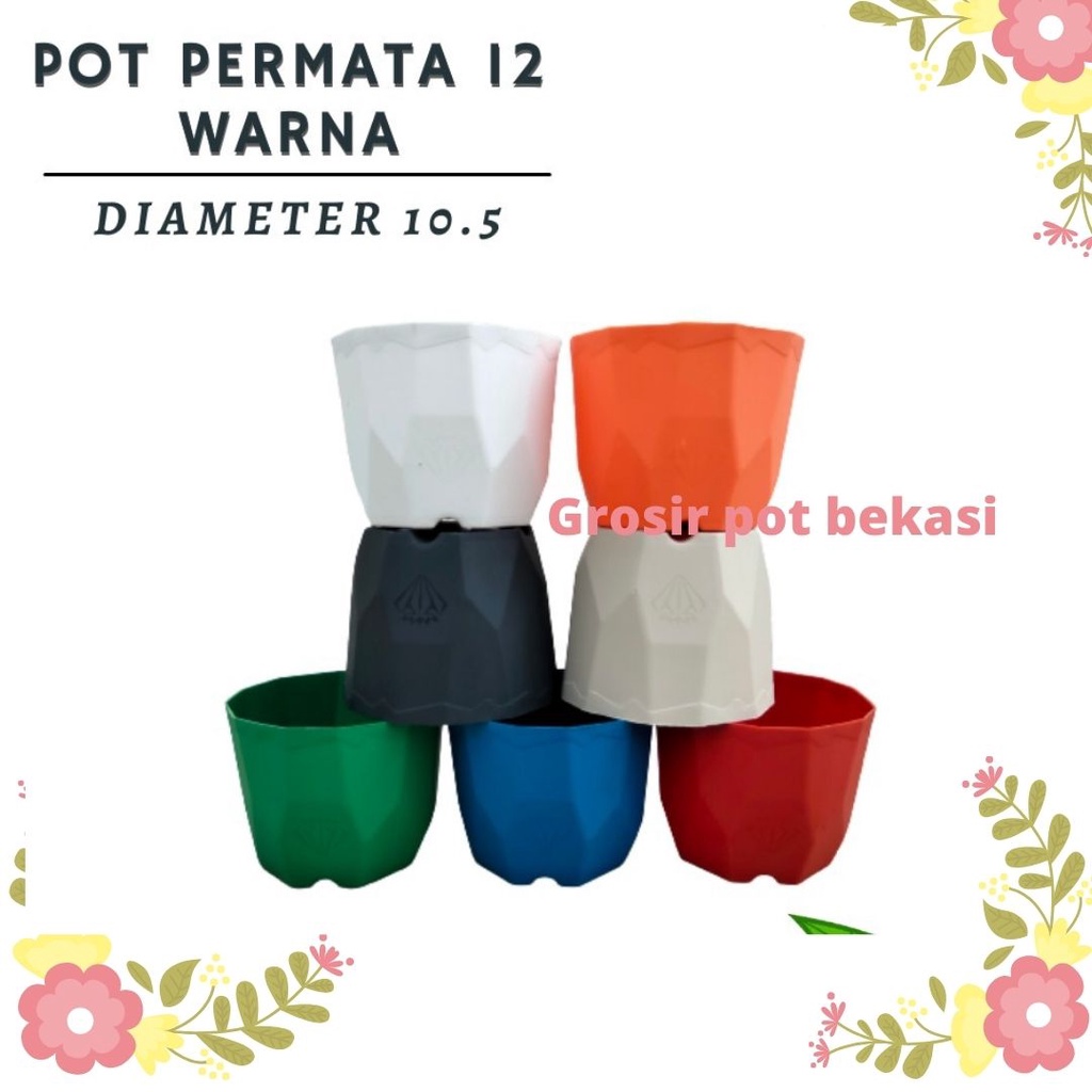 POT PERMATA 12 PUTIH WARNA WARNI -pot bunga model diamond bagus cantik murah Pot BuNGA aRTIFICIAL MU