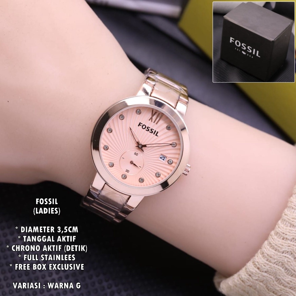 (BISA COD) JAM TANGAN WANITA FASHION RANTAI BODY BULAT TANGGAL &amp; CHRONO AKTIF