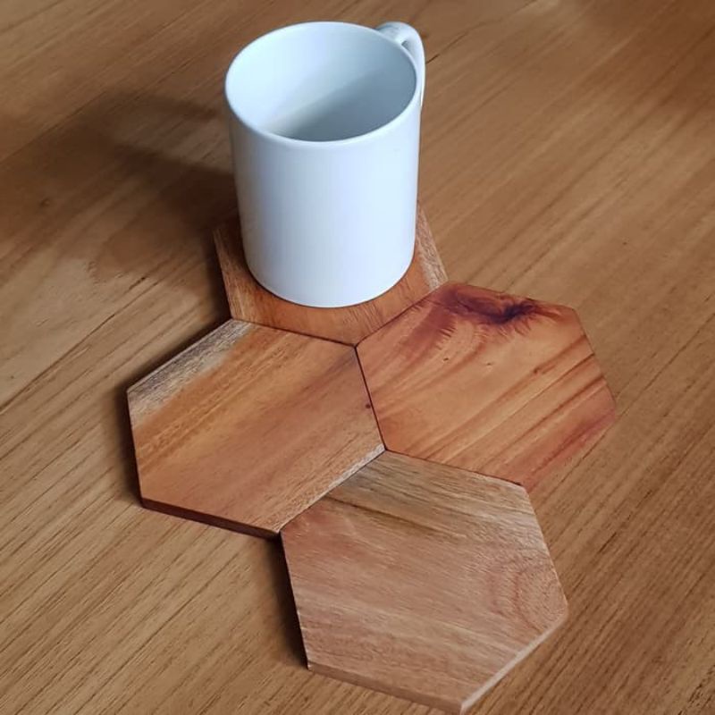 Jual TATAKAN GELAS | TATAKAN GELAS KAYU HEXAGON | TATAKAN GELAS KAYU