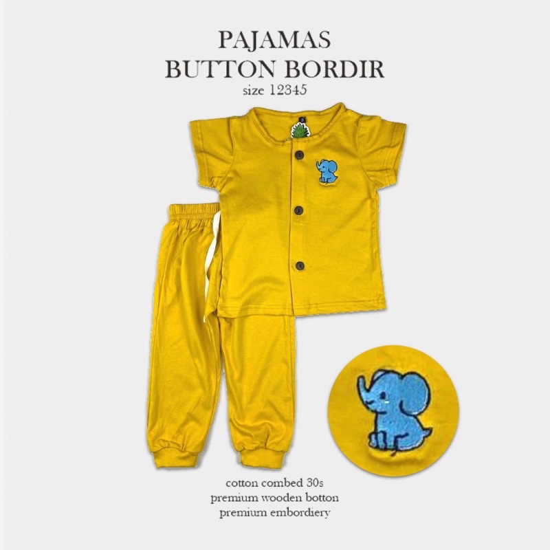 Pajamas Button Bordir Pineapple Original Setelan Anak Unisex Super Premium