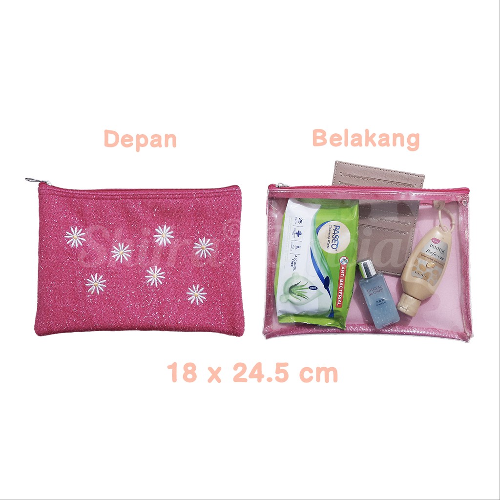 TEMPAT MASKER POUCH MASKER TEMPAT SANITIZER TEMPAT KOSMETIK BULU BUNGA DAISY SHIFRA