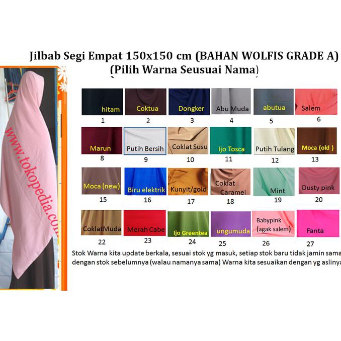 Berkualitas Khimar Wolfis Jumbo/ Jilbab Segiempat Wolfis 150X150/ Khimar 150X150 Price