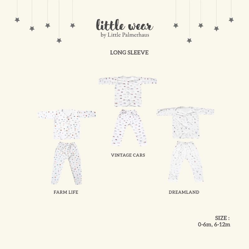 Little Wear 0-6m/6-12m Little Palmerhaus LONG SLEEVE Setelan Baju KANCING DEPAN PANJANG