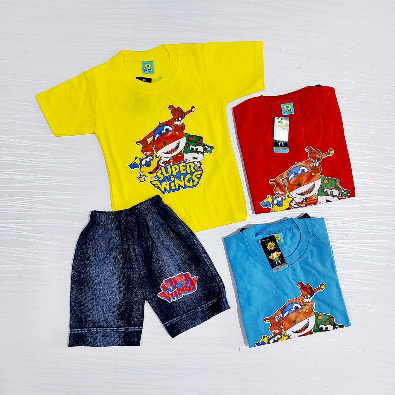 Setelan anak laki laki dalmal motif super wings