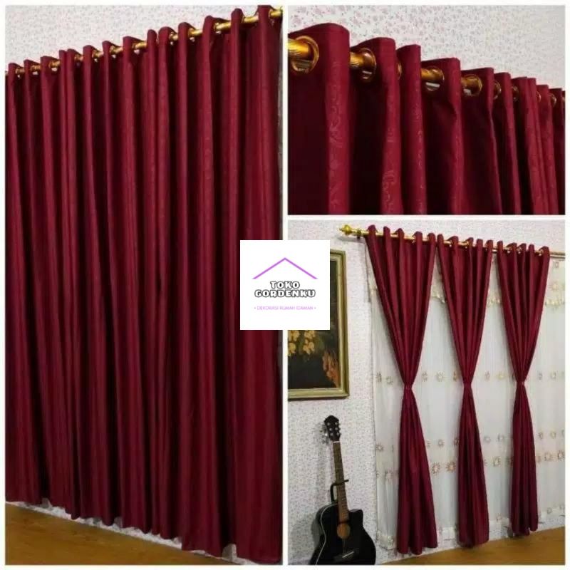 Jual Tirai Pintu Dan Gorden Jendela Polos Embos Maroon Smokering 12