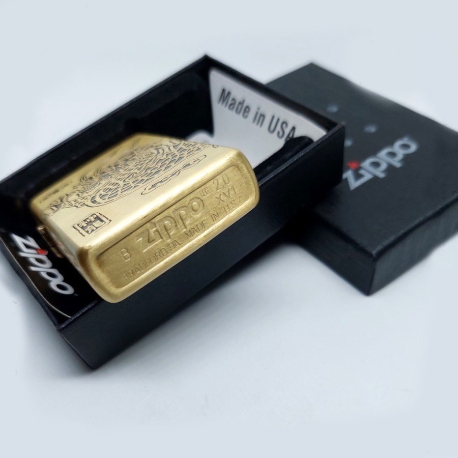 Korek Api Zippo Gold Classic Premium Naga Awan Grade Ori