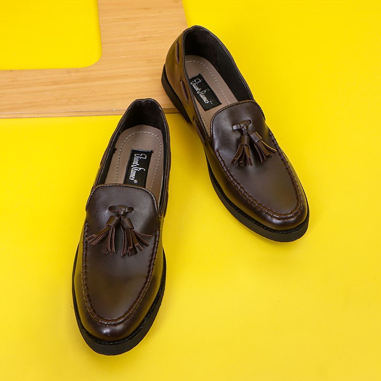 PORTO BROWN ORIGINAL x GIANT FLAMES Sepatu Loafers Coklat Pria Slip On Simple Formal Casual Kerja Kantor Slop Resmi Kantoran Pesta Kondangan Selop Jalan Santai Hangout Kuliah Penny Loafer Semi Kulit Premium Big Size Jumbo Ukuran Besar 44 45 Keren Kekinian