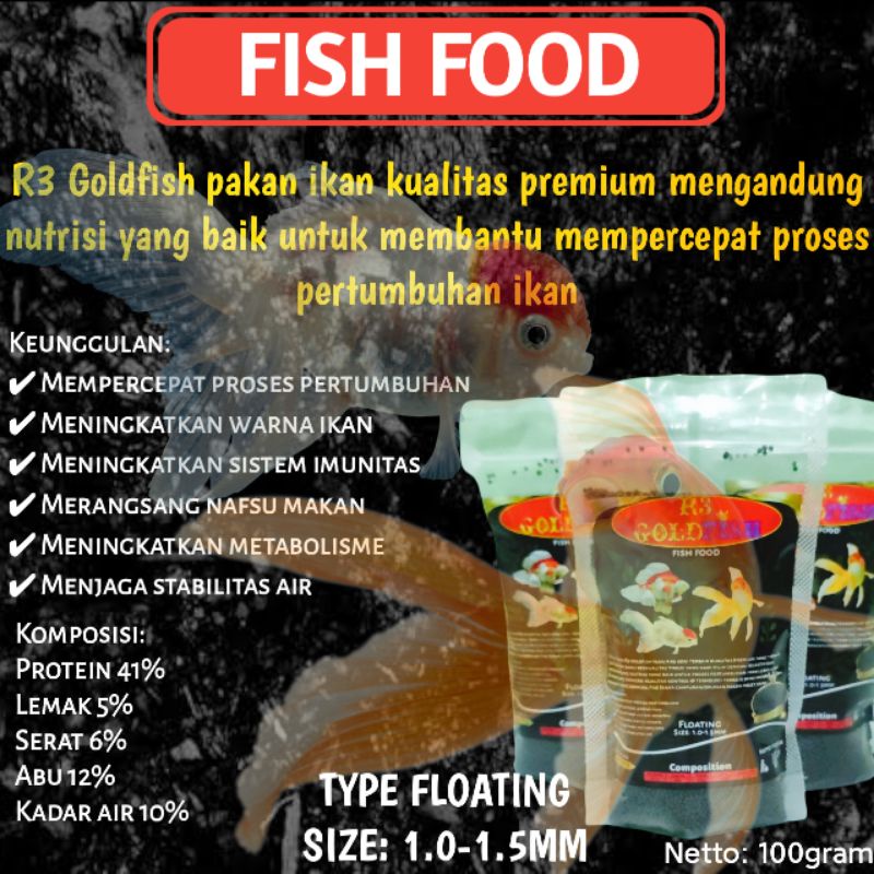 Pakan ikan R3 Goldfish-pelet pakan ikan mas koki premium / Pakan ikan / Pelet ikan