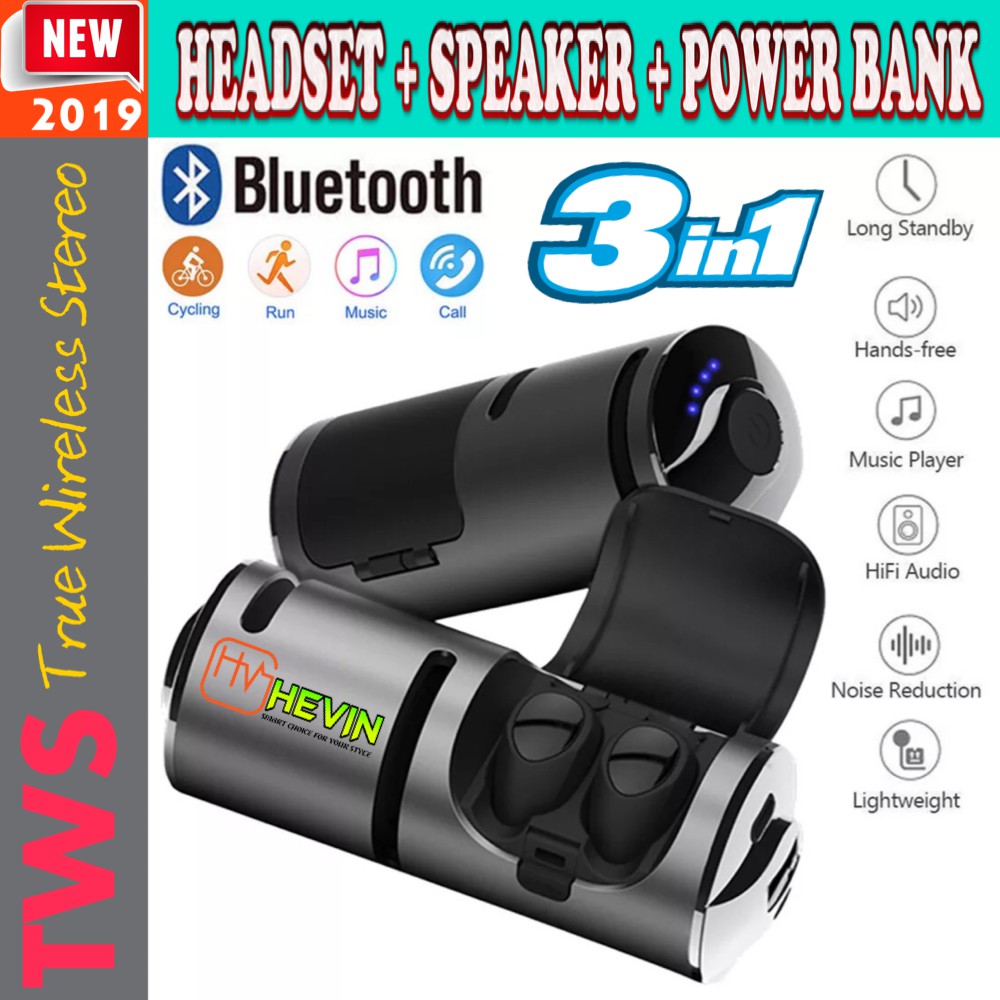 TWS HEADSET WIRELESS BLUETHOOTH 3in1 POWER BANK PLUS SPEAKER