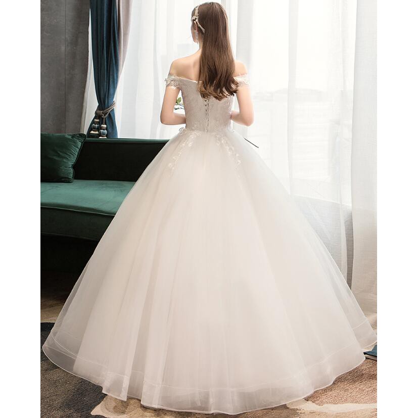 Fashion Wanita Bridal Putih Off Shoulder Renda Berlian Pernikahan Gaun Bridal Ball Gown