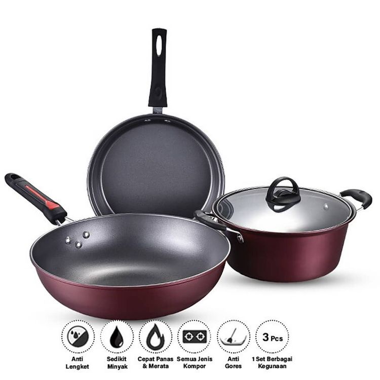 Panci set idola 4pcs / cookware set idola / panci set anti lengket / panci set teflon / panci teflon