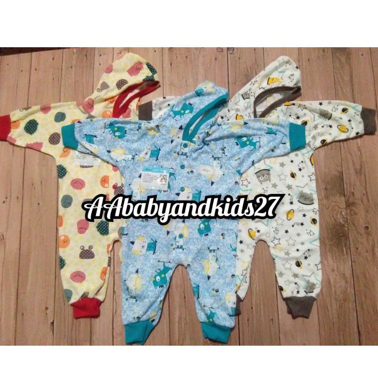 Miyo Jumpsuit Kaki Terbuka Ukuran 0-3 Bulan Dengan Topi Model Hoodie