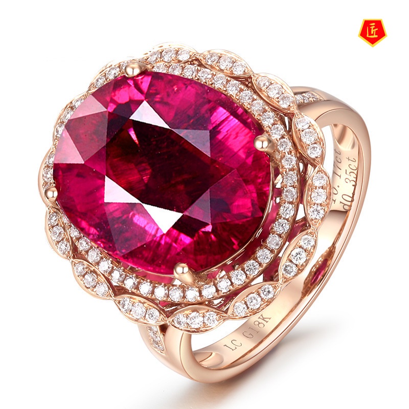 [Ready Stock]Luxury Full Diamond Ruby Colored Gems Micro Setting Ring