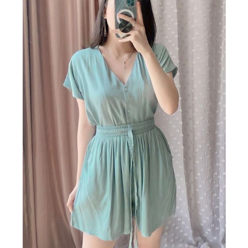 PIYAMA | SETELAN WANITA  | BABYDOLL | BAJU TIDUR WANITA | PIYAMA WANITA | PIYAMA PENDEK-Sage green