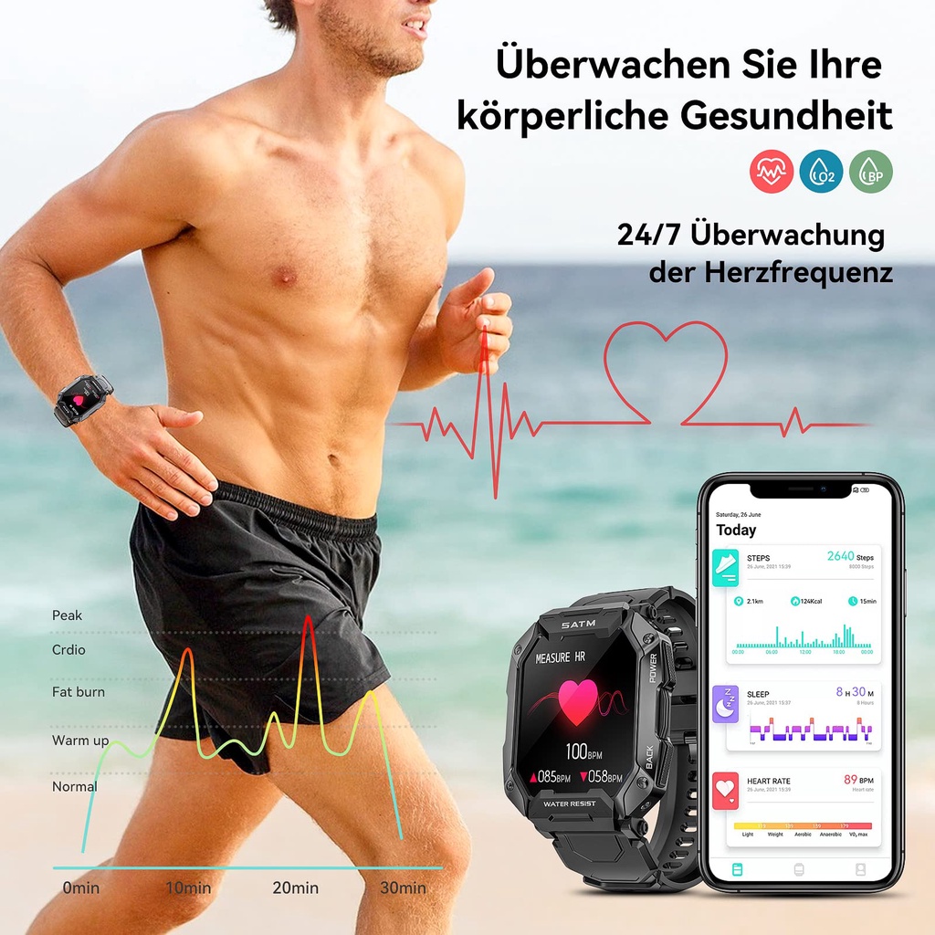 Bozlun Waterproof IP68 Smartwatch Berenang Water Resistance 5ATM Jam Tangan Rria  380Mah Bluetooth ganti wallpaper walpaper/Pria/amTangan Heart Rate blood pressure monitor Wireless charge