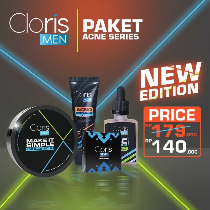 Paket Perawatan Wajah Pria Clorismen Skincare Brightening Acne Cowok Cloris Men Official C12