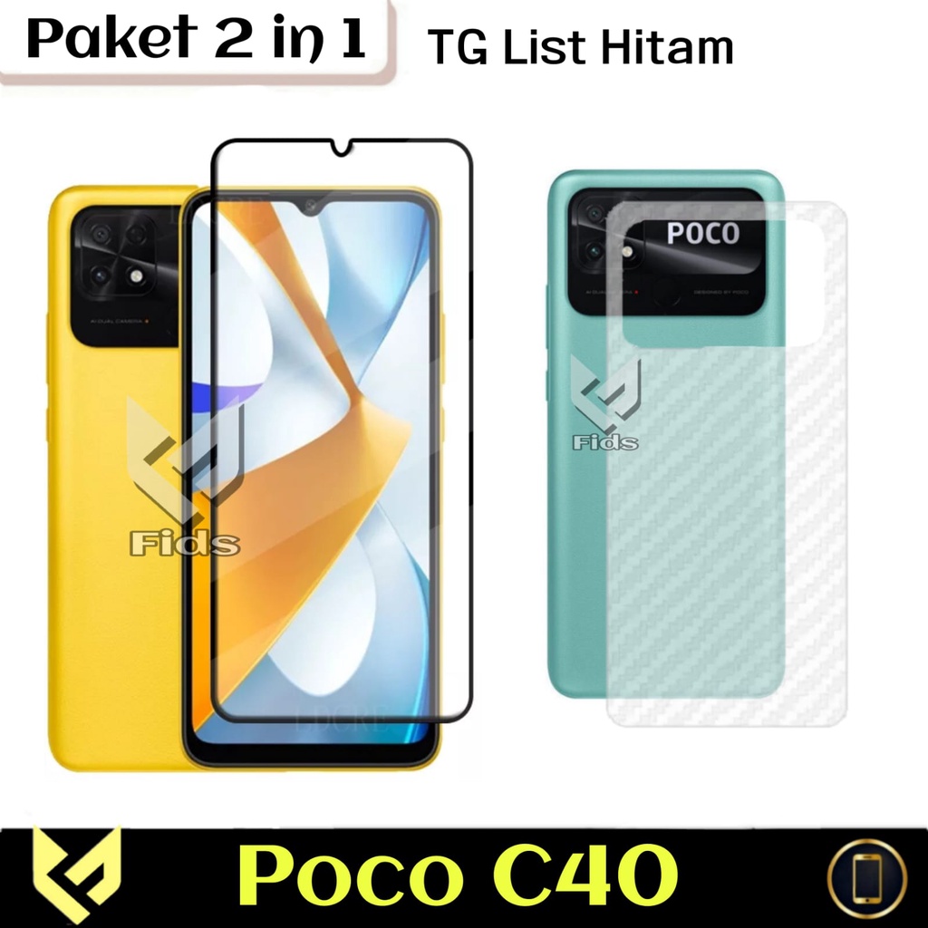 HOT PROMO Paket 2 IN 1 Screen Guard For Xiaomi Poco C40  Anti Gores Layar Free Skin Carbon Anti Gores Jamur Body Belakang Handphone